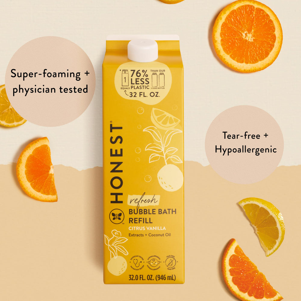 Eco-friendly Honest Company refill carton highlighting reduced plastic usage.