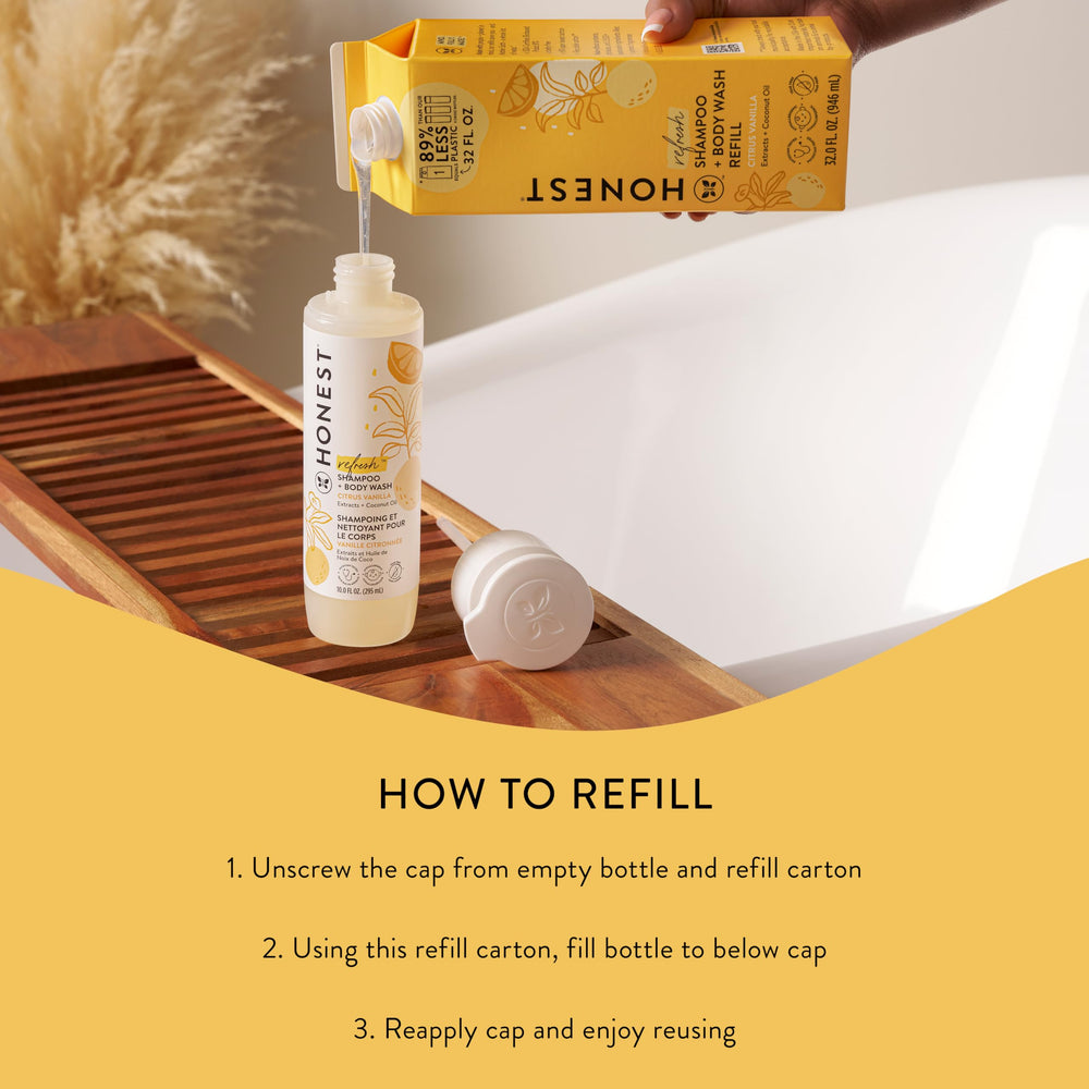 The Honest Company refill carton promoting 89% less plastic and eco-conscious use.