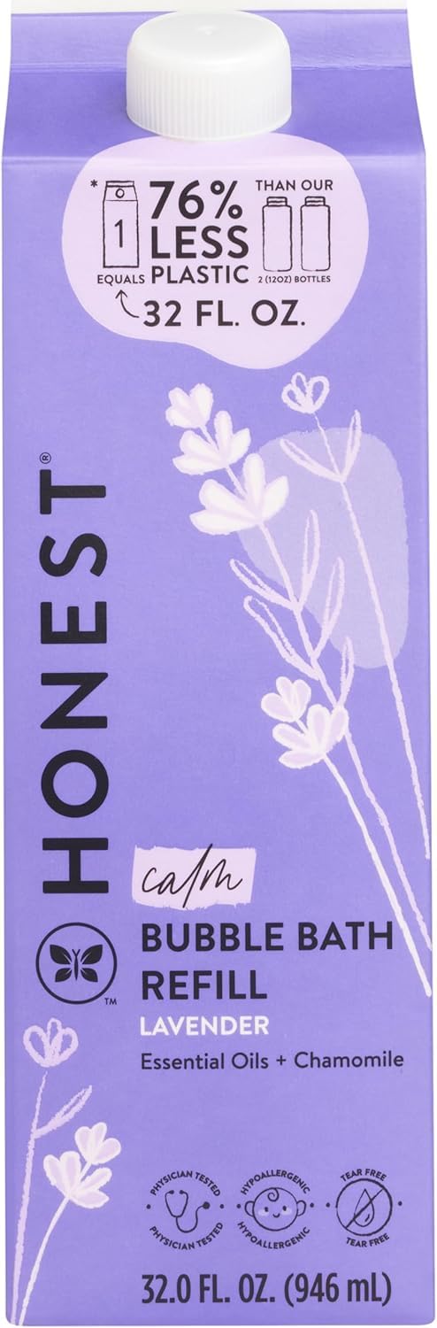 The Honest Company refill carton 32 oz foaming bubble bath for easy refills and reduced waste.