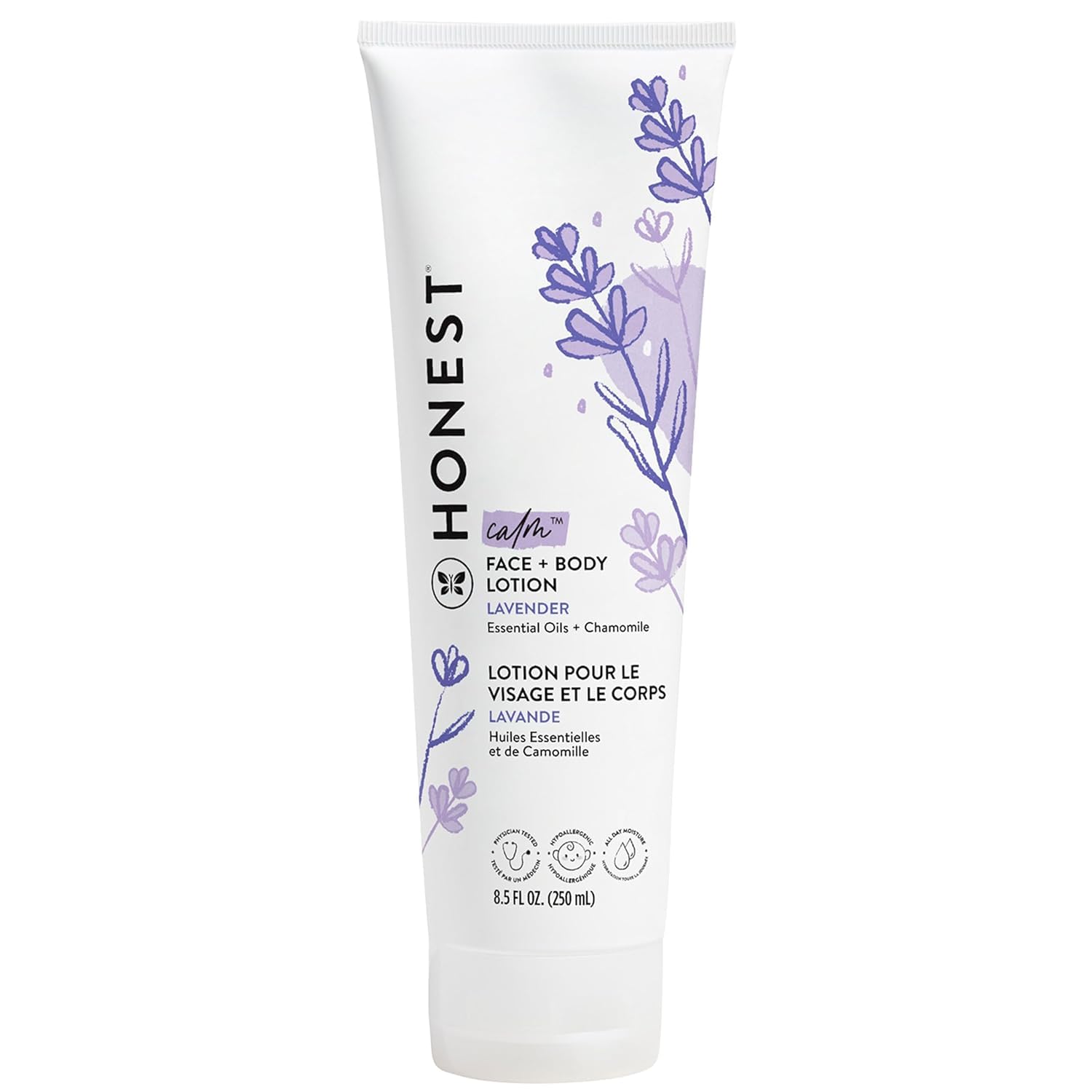The Honest Company Hydrating Lotion Lavender Calm bottle showing fast-absorbing moisture for daily care