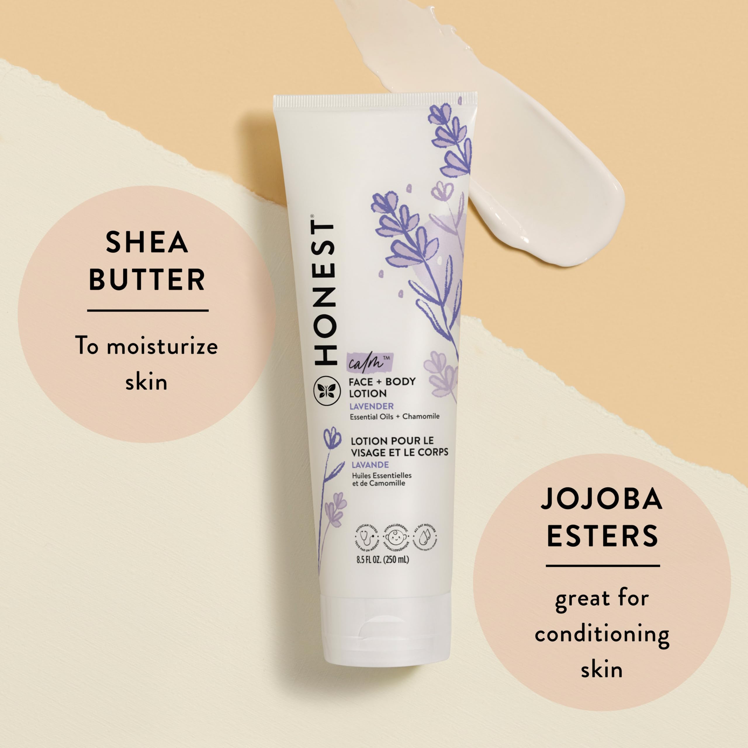 The Honest Company Hydrating Lotion Lavender Calm jar closeup highlighting soothing hydration