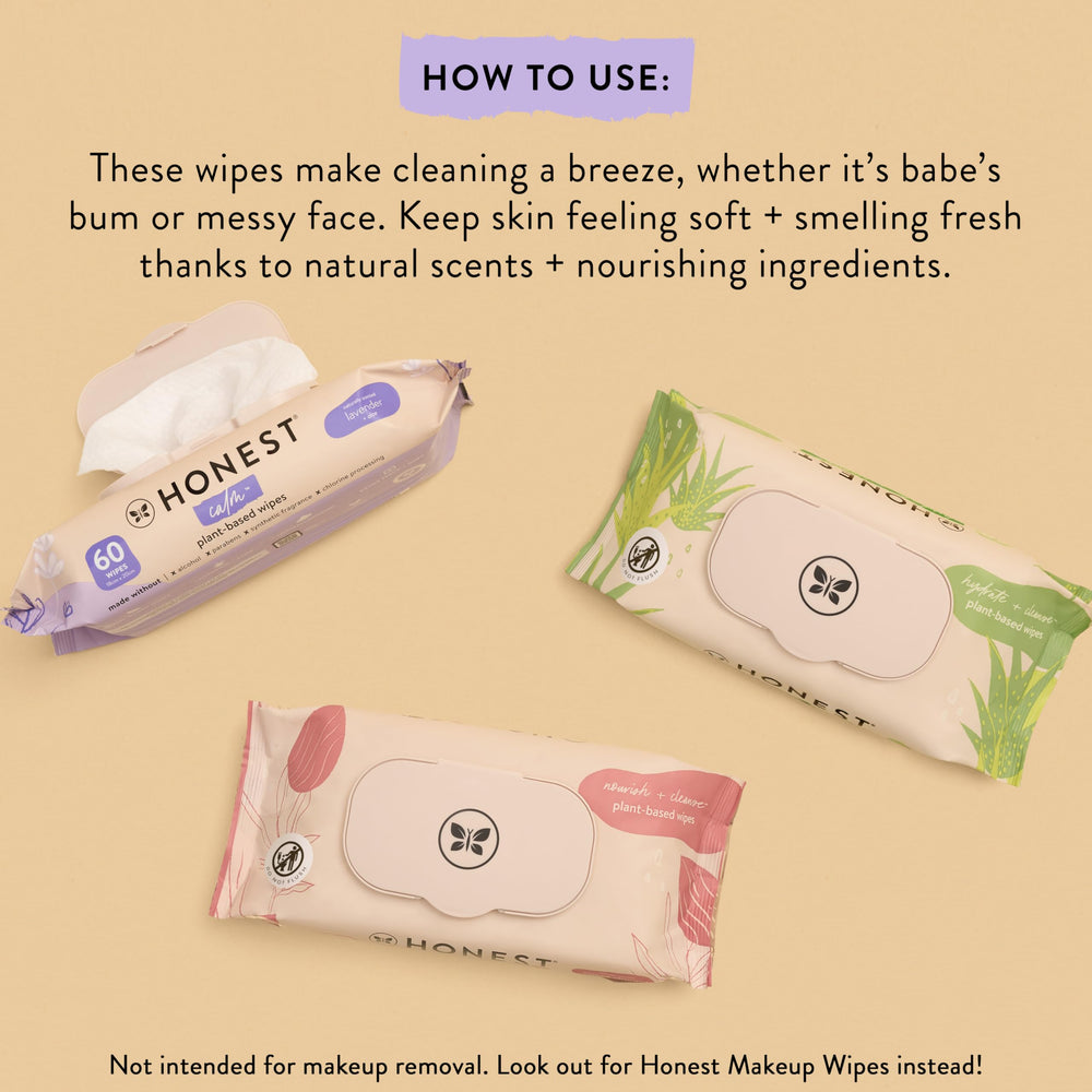 The Honest Company Nourish and Cleanse wipes with jojoba and almond oil nourish skin.