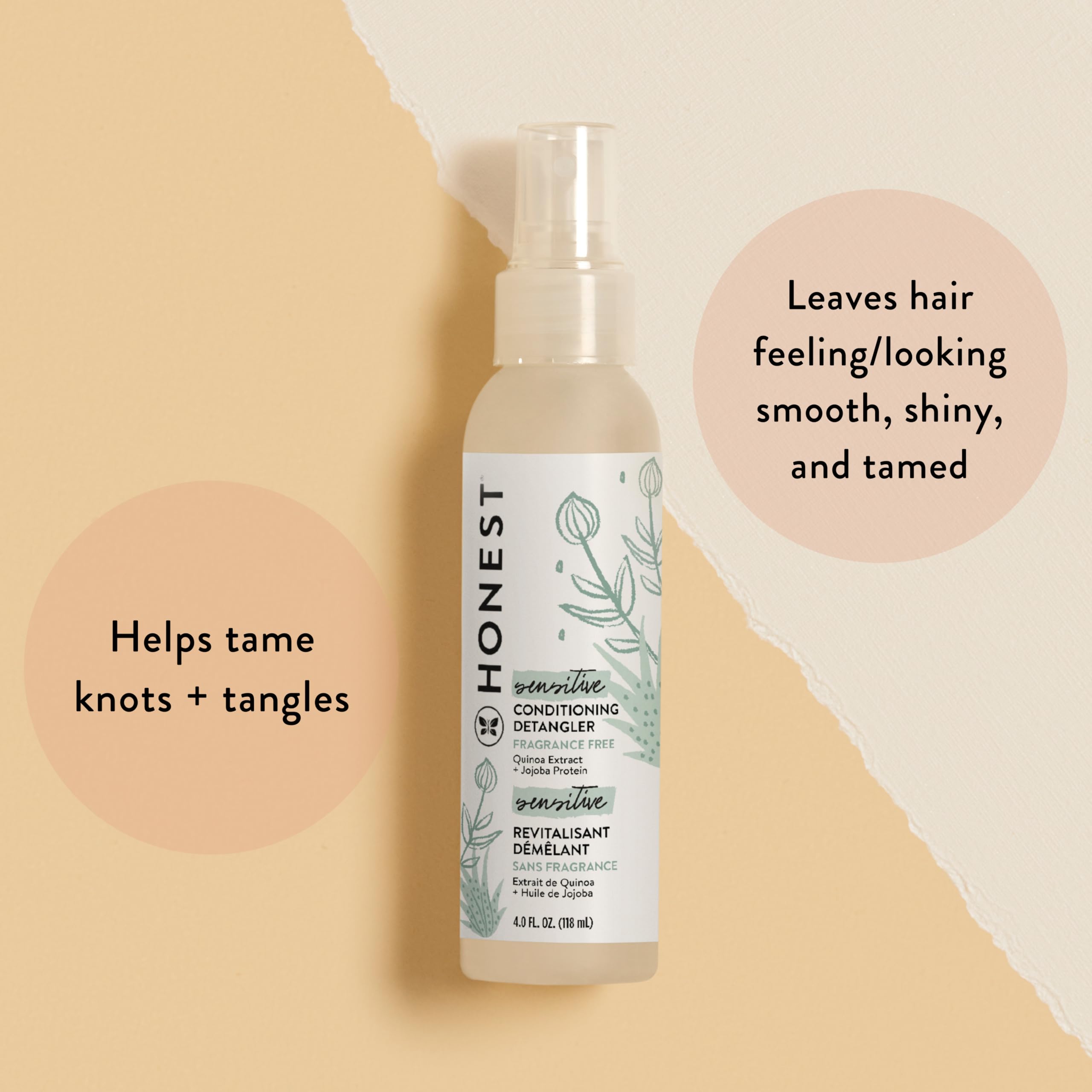 The Honest Company tear-free leave-in spray enables easy daily detangling.