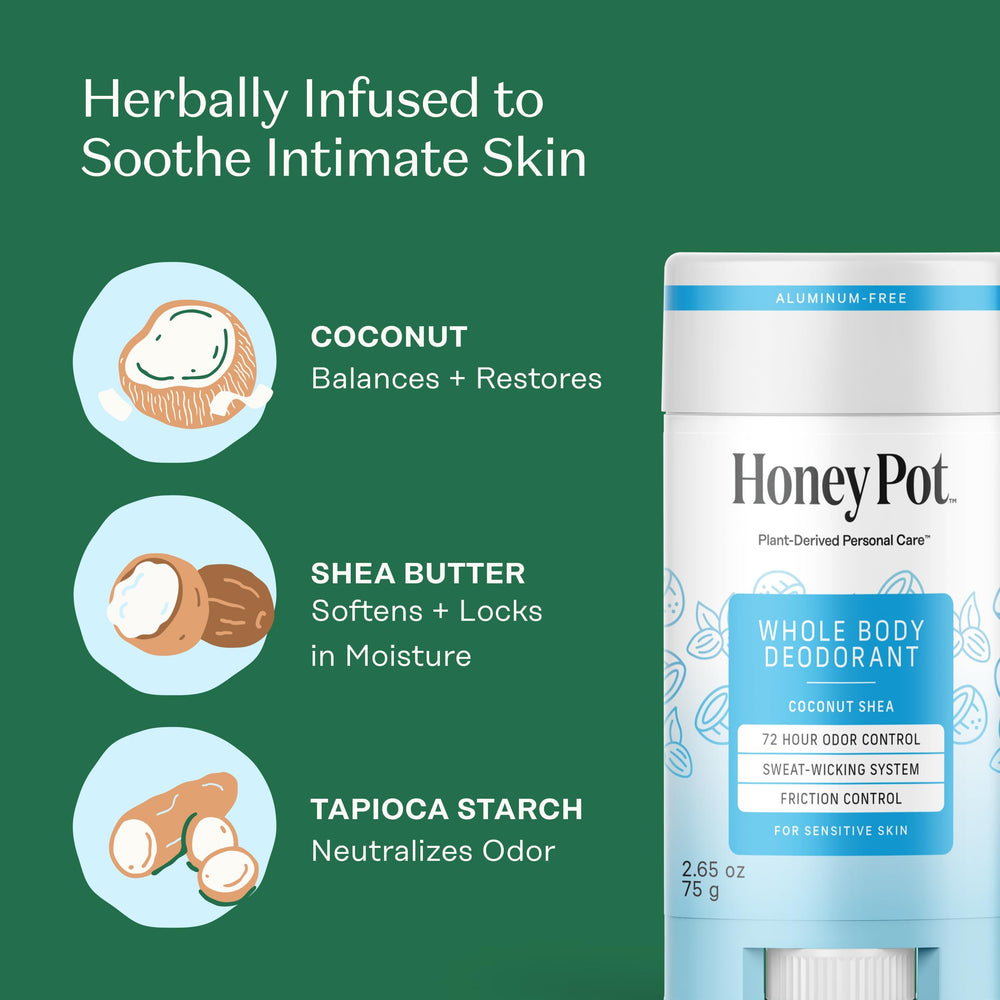 Etiqueta frontal Coconut Shea de The Honey Pot Company con información clara.