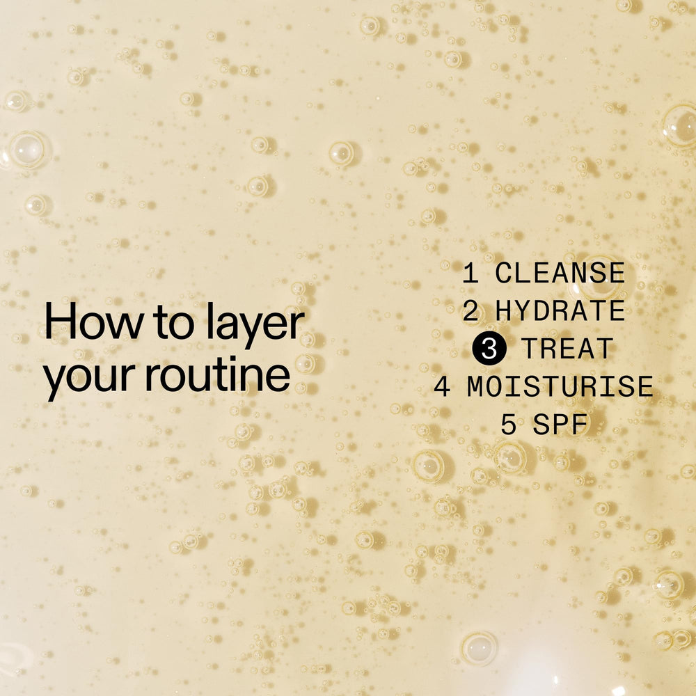 Serum being dabbed on cheek demonstrates light, fast-absorbing texture