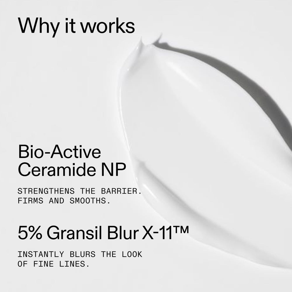Close-up of the cream on skin highlighting Gransil Blur for a softened look.
