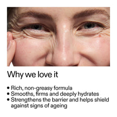 Close-up of Bio-Active Ceramide Repairing Moisturizer texture on skin shows smooth, hydrated feel.