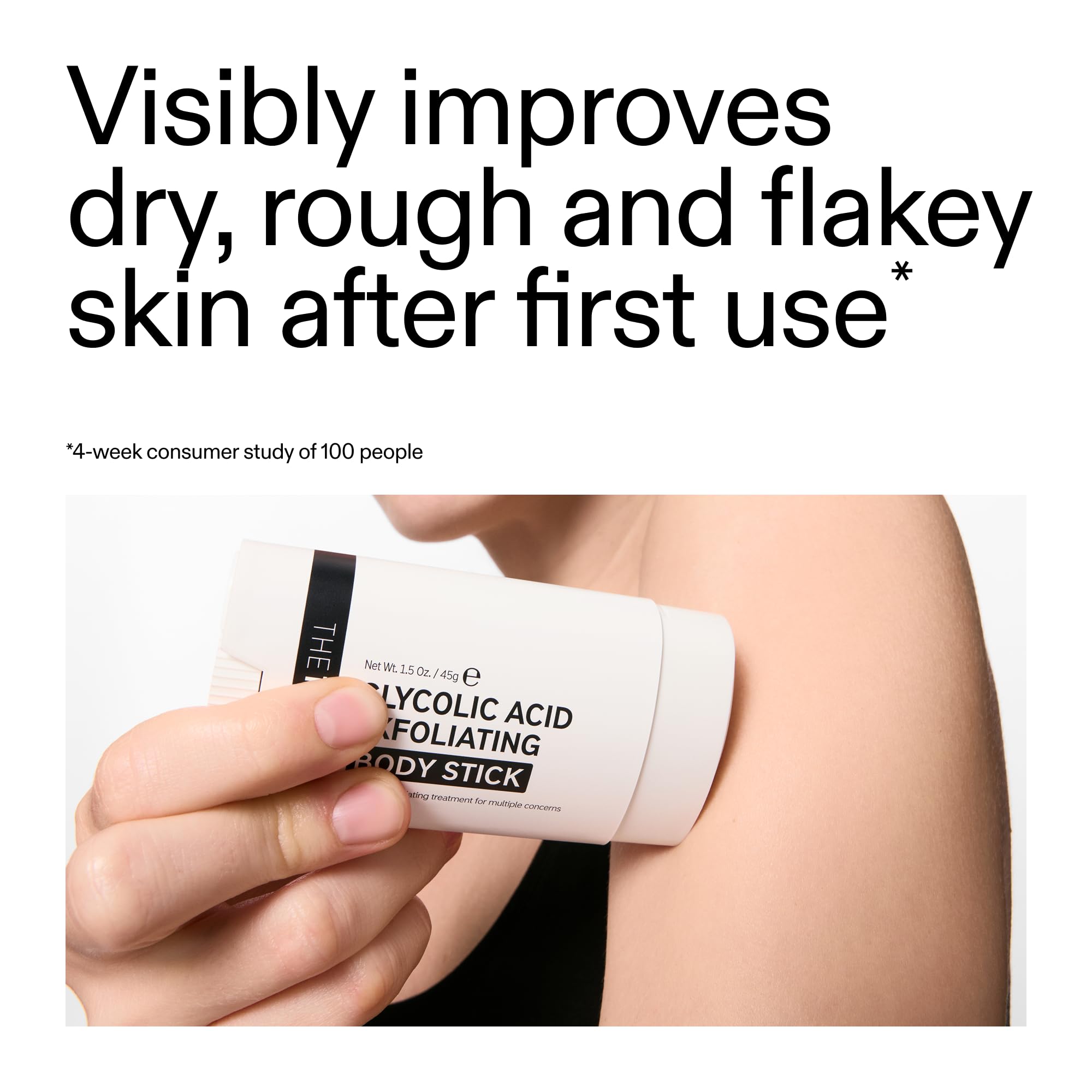 The INKEY List Glycolic Exfoliating Body Stick application close-up.