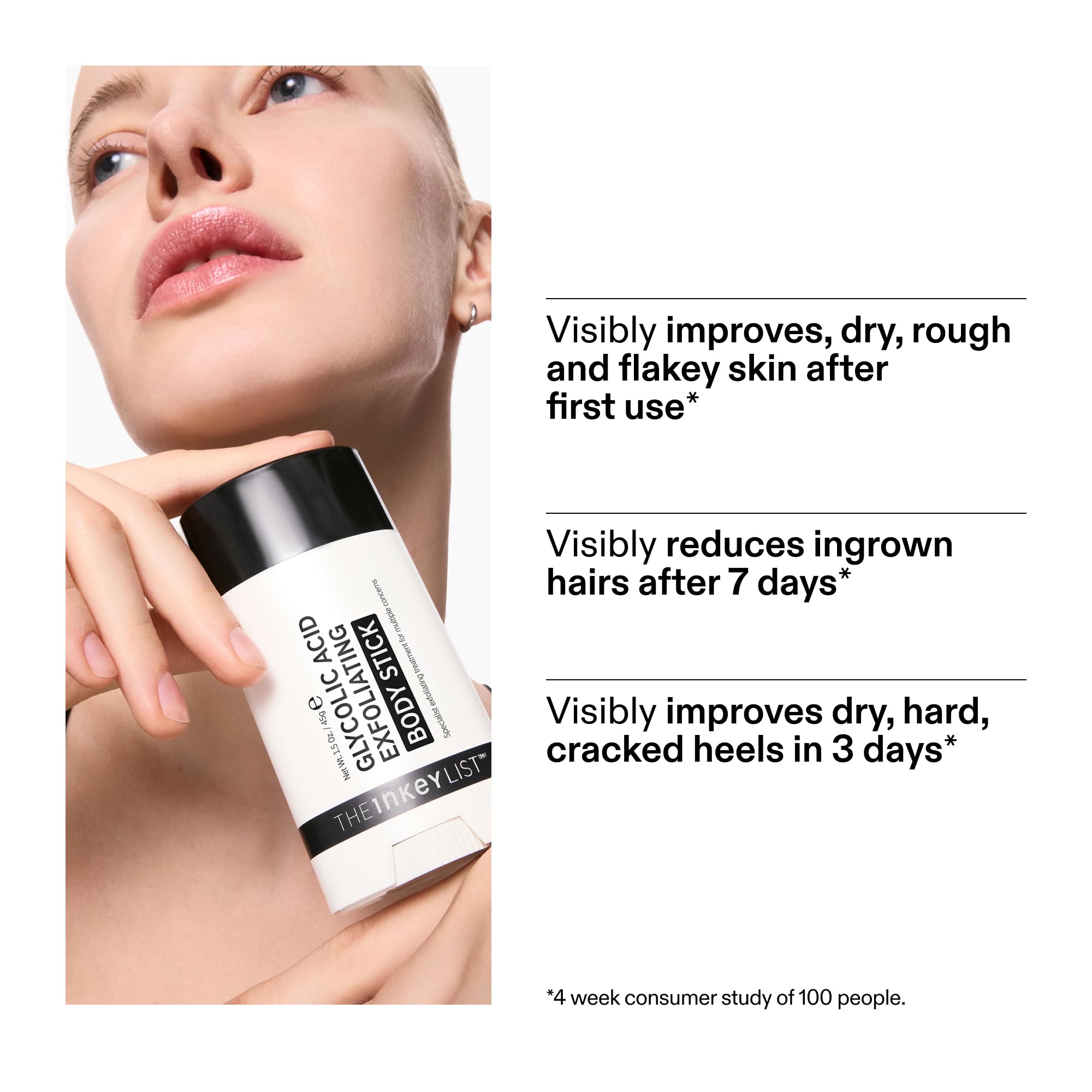 The INKEY List Glycolic Exfoliating Body Stick packaging label.