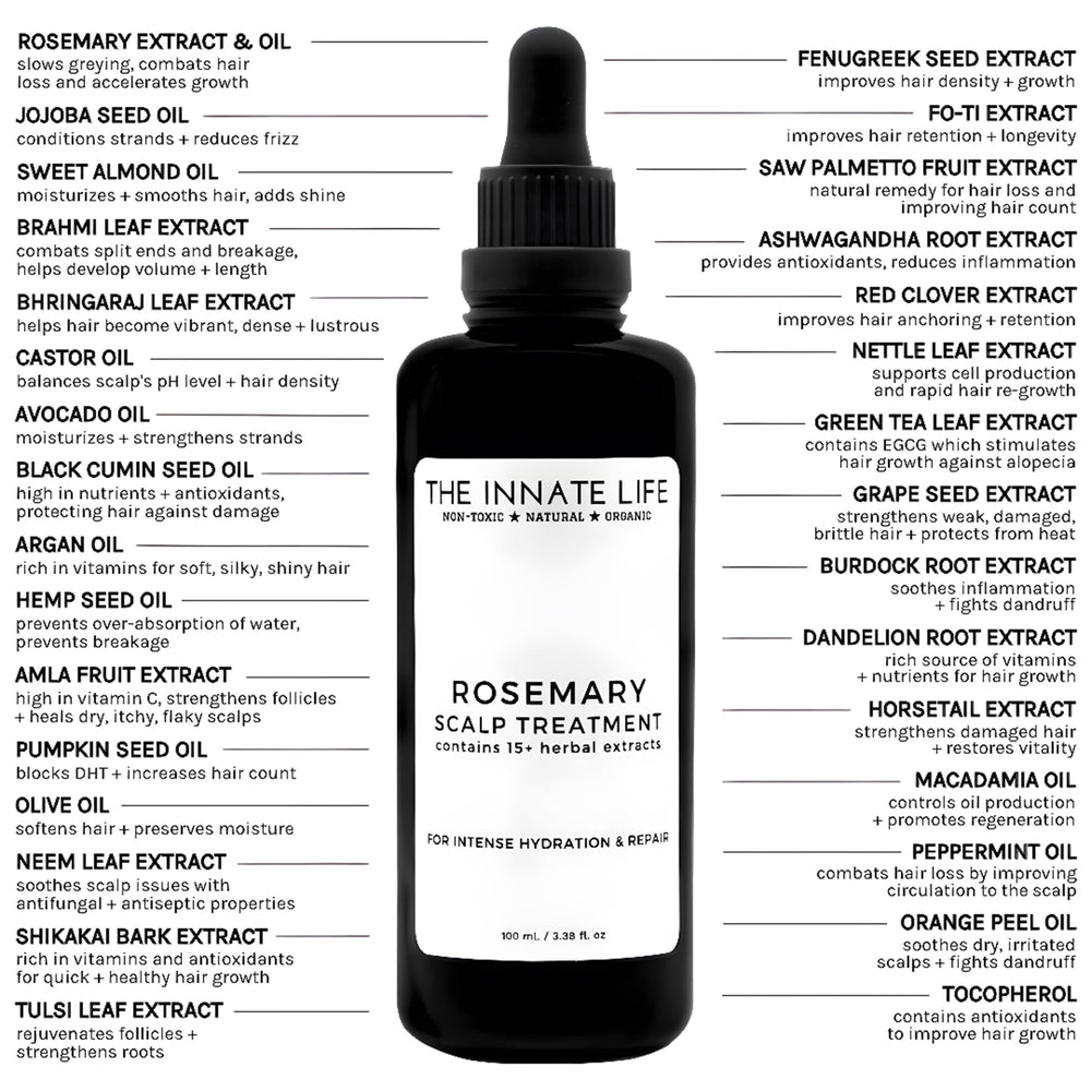 THE INNATE LIFE pumpkin seed oil drop shows nourishing scalp hydration.