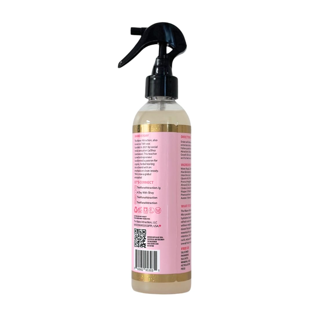 The Mane Attraction Nourishing Daily Hair Growth Moisture Mist comes in an 8oz bottle.