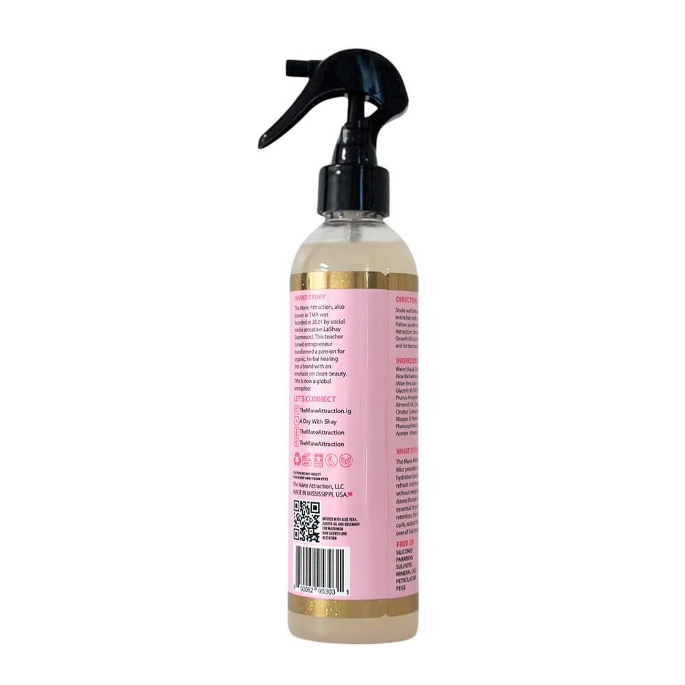 The Mane Attraction Nourishing Daily Hair Growth Moisture Mist comes in an 8oz bottle.