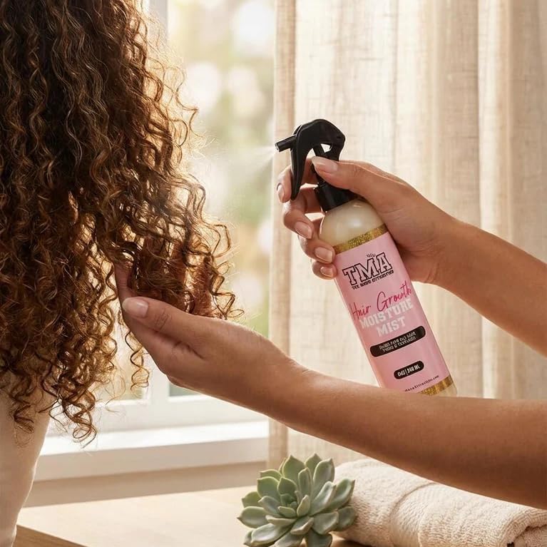 The Mane Attraction Nourishing Daily Hair Growth Moisture Mist with honey adds natural shine.