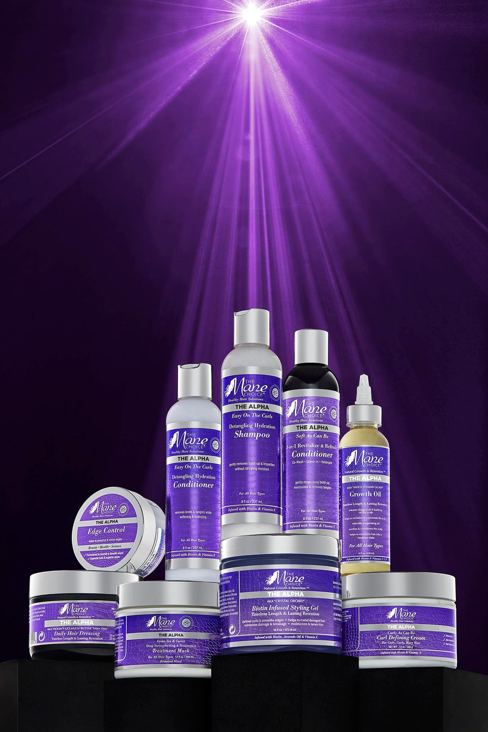 The Mane Choice Alpha Curly resultados de rizos definidos y brillo.