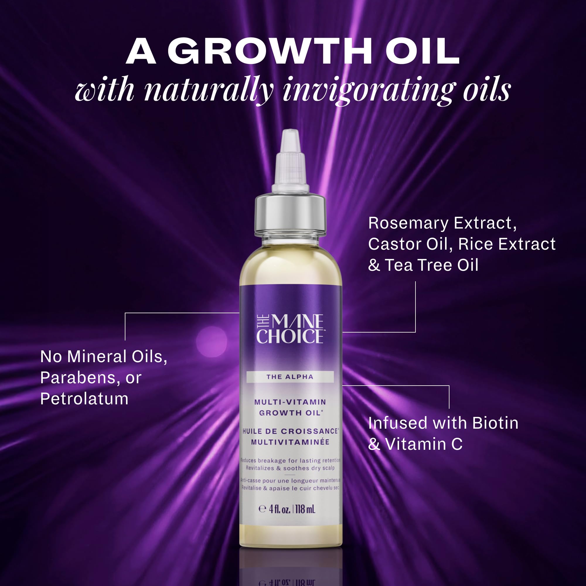 The Mane Choice Alpha Multi-Vitamin Scalp Nourishing Oil being poured into the palm for easy application