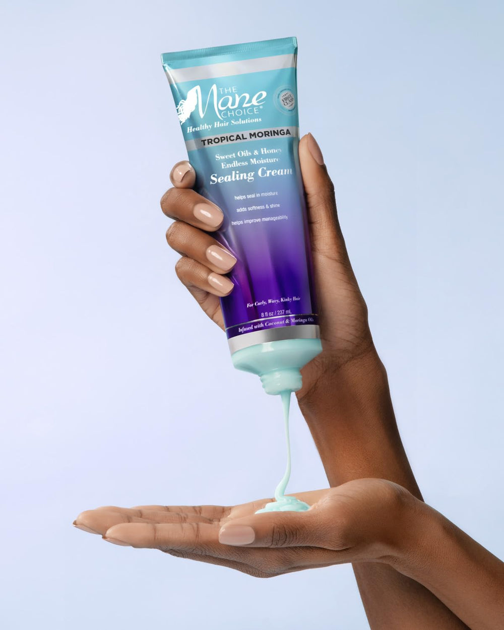 The Mane Choice moisturized curls closeup suggests defined, frizz-free shine.