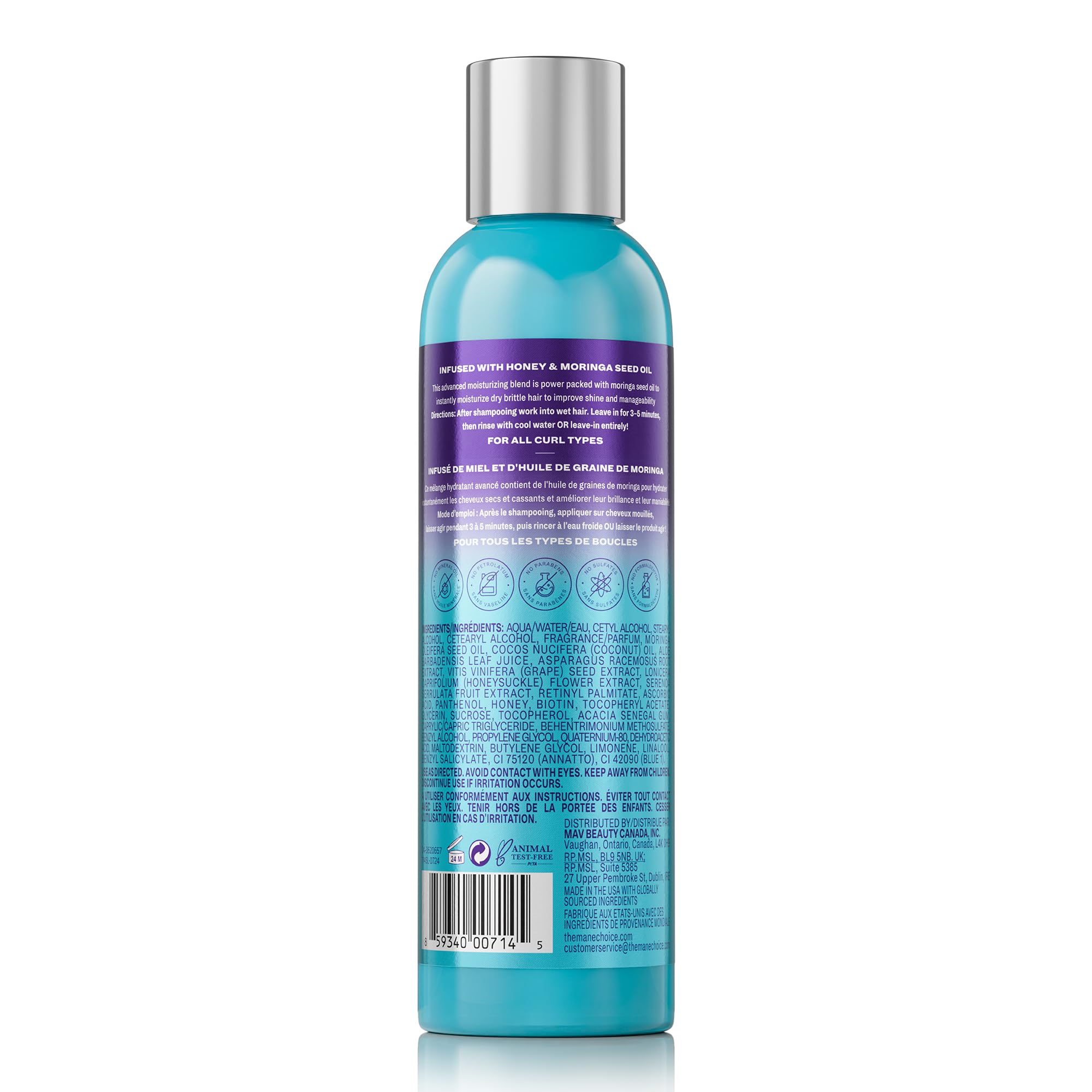 The Mane Choice Tropical Moringa Sweet Oil & Honey Endless Moisture, envase: nutrición y fortalecimiento capilar