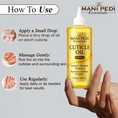 The Mani Pedi Essentials aceite de jojoba brinda hidratación suave para uñas y piel.