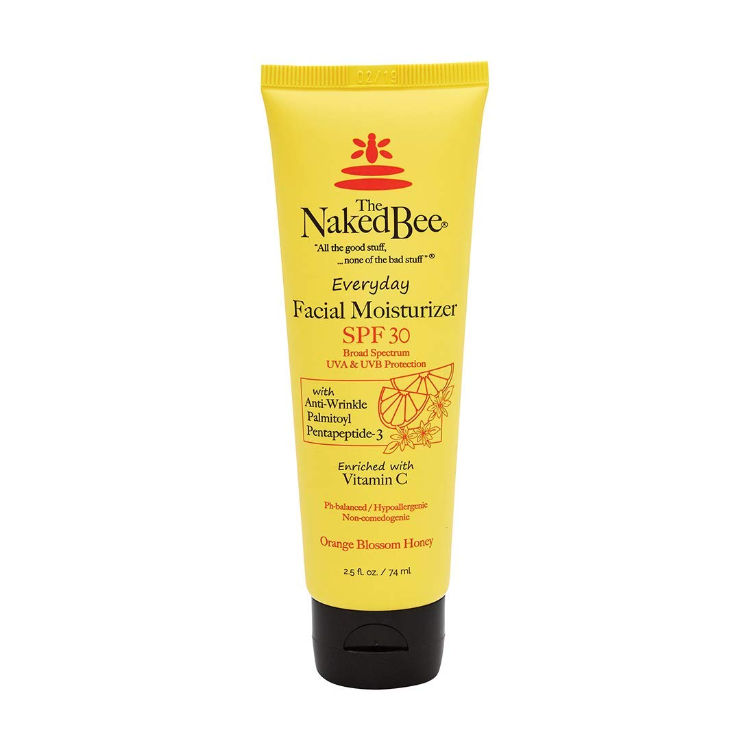 The Naked Bee bote hidratante con vitamina C y SPF 30, fragancia Flor de Azahar, rostro.