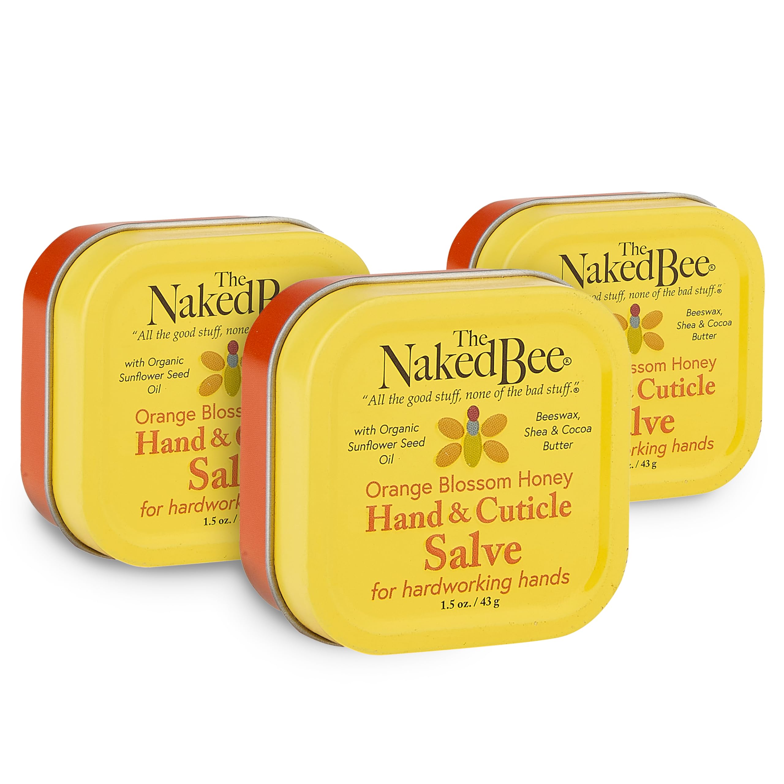 The Naked Bee orange blossom honey hand salve bottle in a 3-pack for on-the-go moisture.