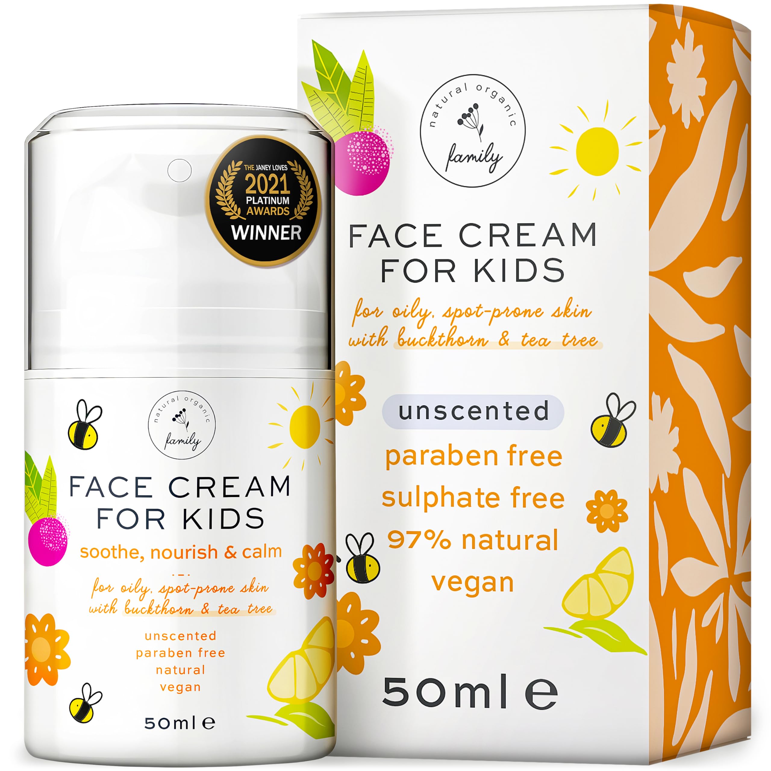 The Natural and Organic Family crema infantil en botella, hidratación suave.