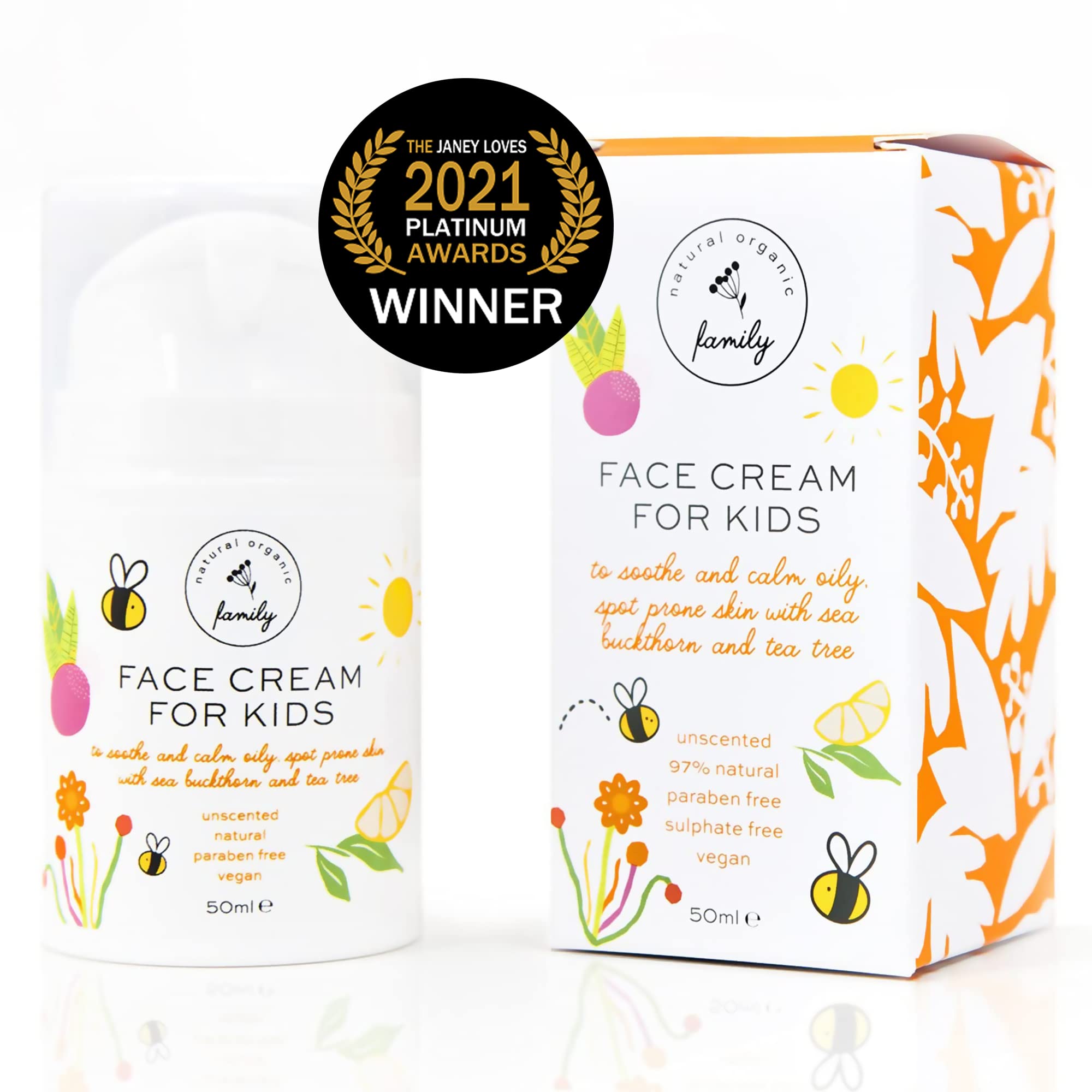 The Natural and Organic Family crema infantil sin fragancia para uso diario.