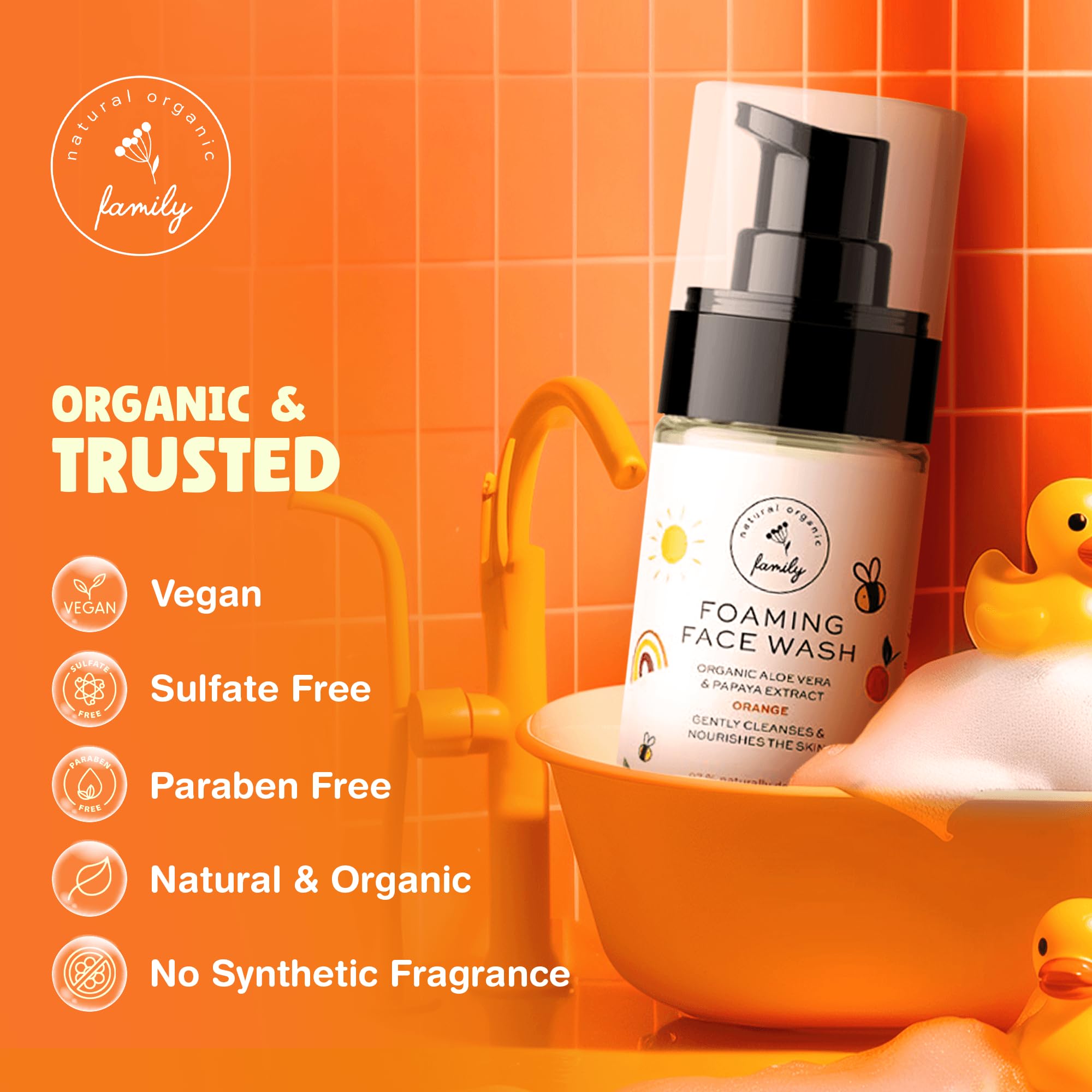 Creamy lather in action with The Natural and Organic Family Kids Foaming Face Wash
