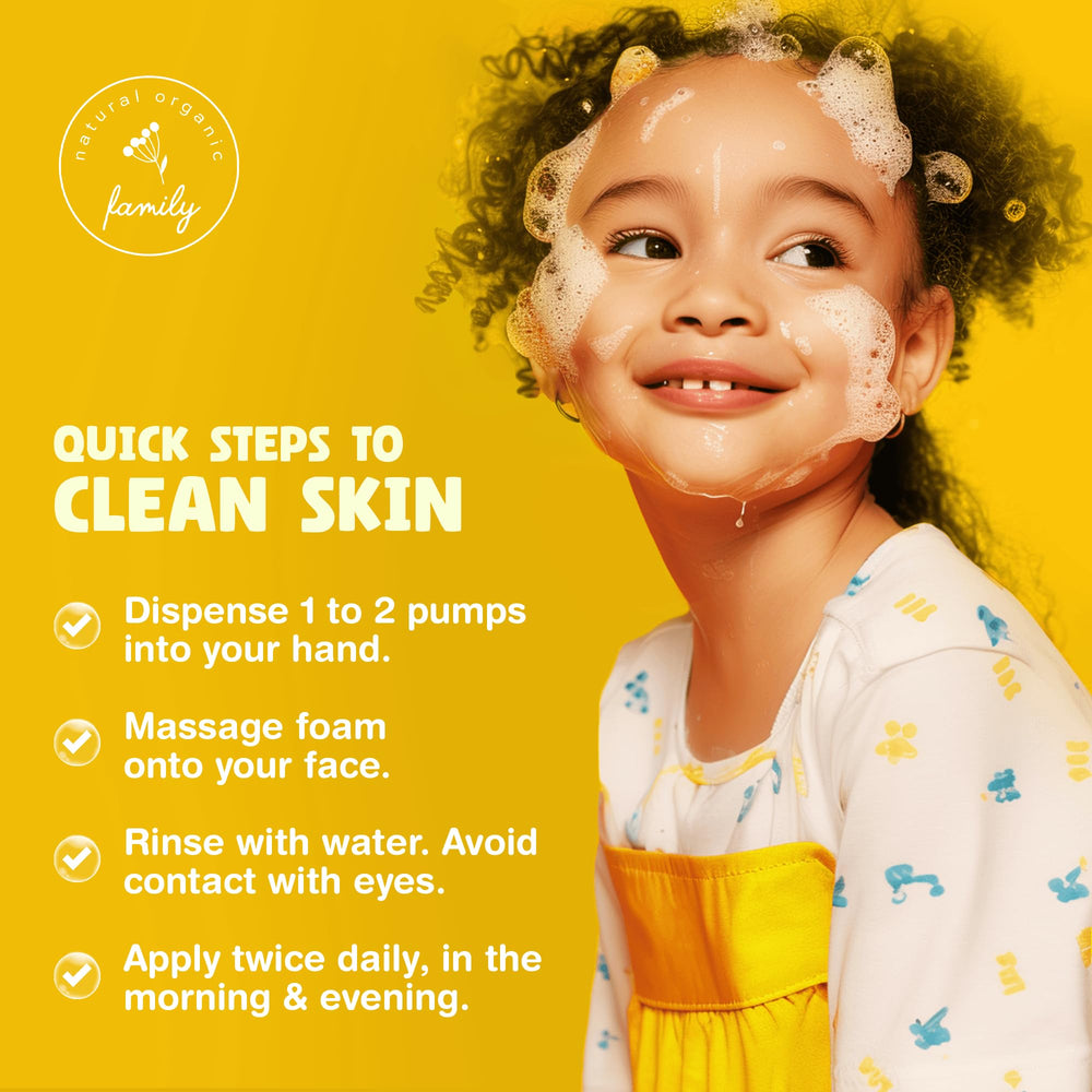 Gentle cleansing on sensitive skin with The Natural and Organic Family Kids Foaming Face Wash