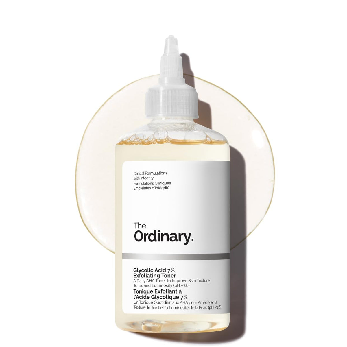 The Ordinary Ácido glicólico 7% Toner, botella con vertido, exfoliación suave para la piel.