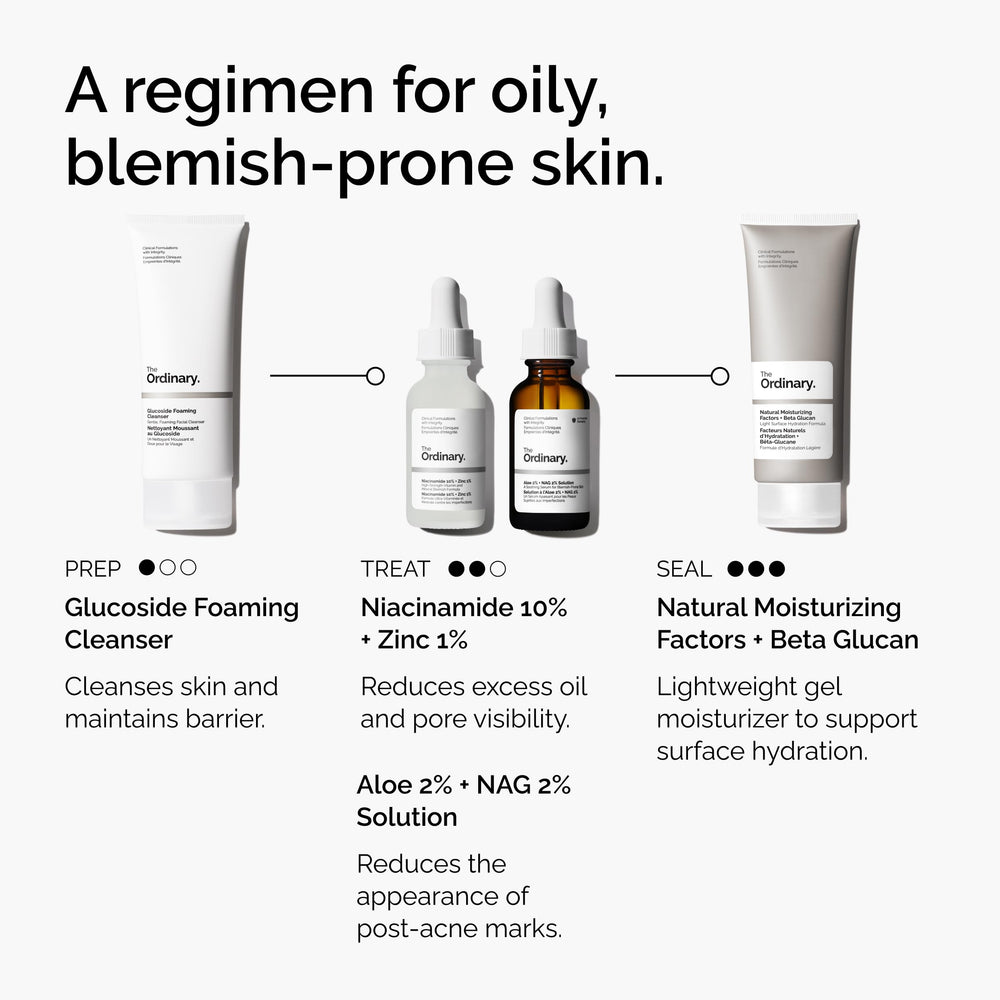 The Ordinary Aloe 2% + NAG 2% para tono desigual, mejora uniformidad de la piel.