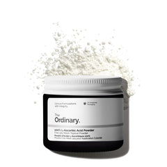 The Ordinary ascorbic acid powder jar close-up for brightening and even skin tone.