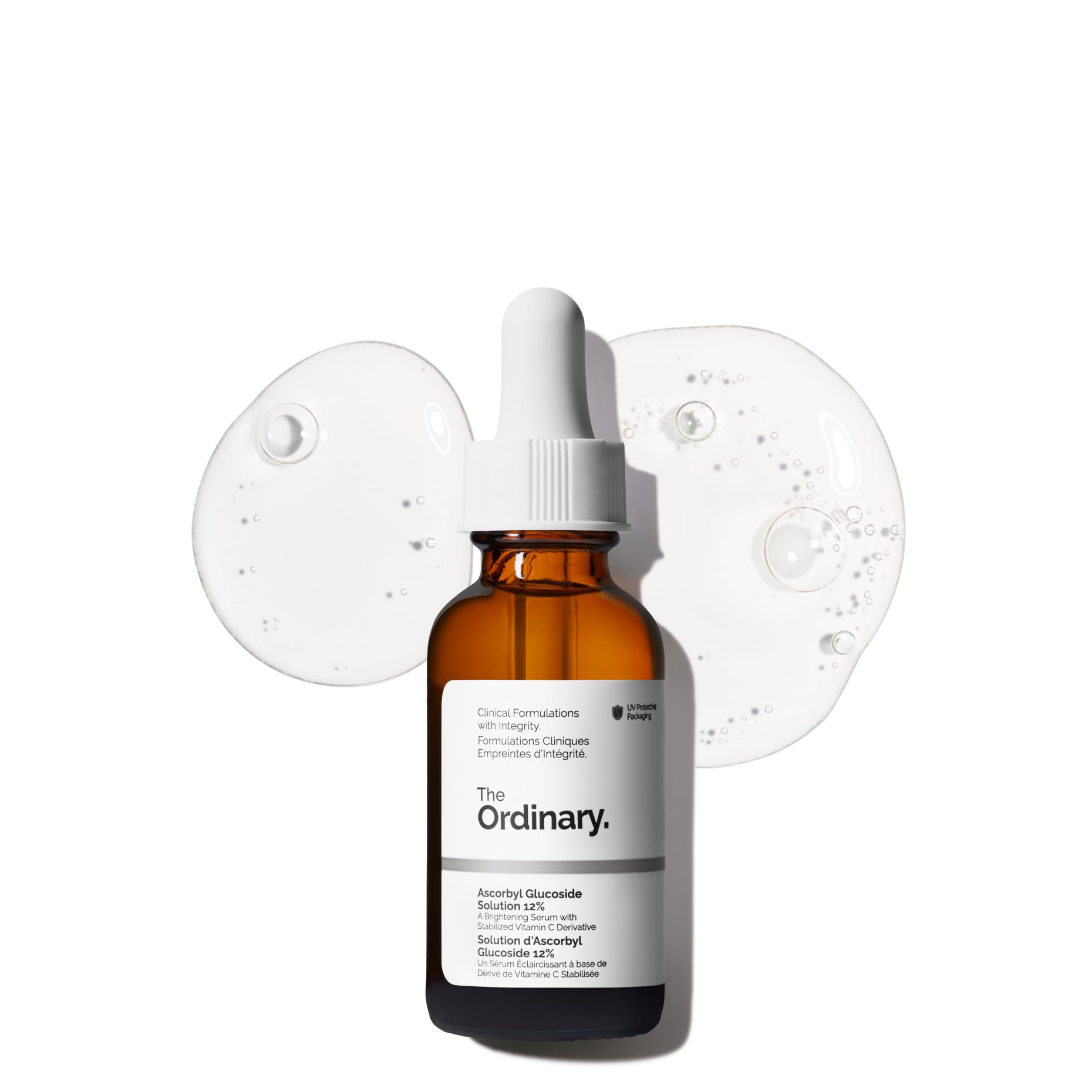 The Ordinary Ascorbyl Glucoside Solution 12% — botella frontal, promueve tono uniforme y brillo.