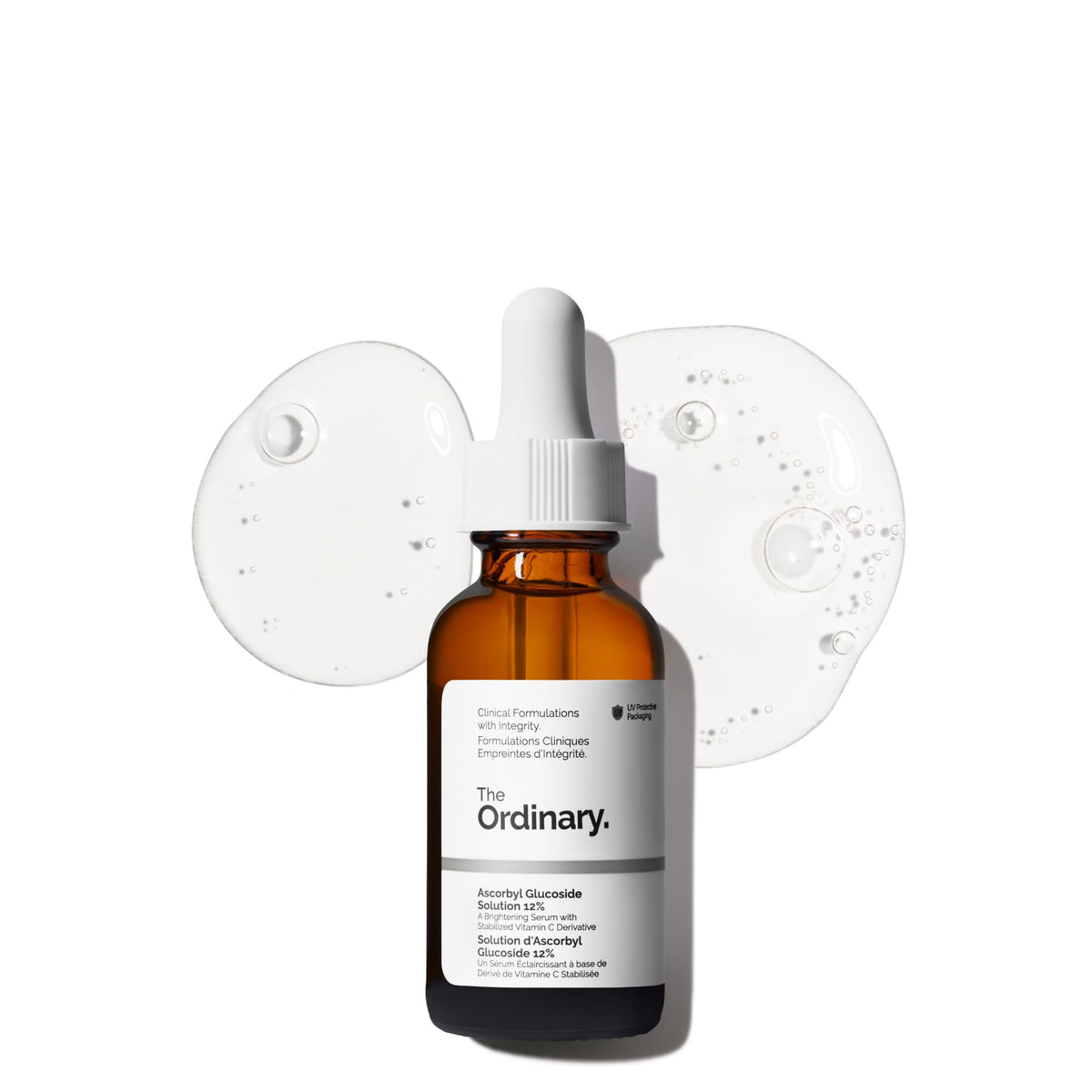 The Ordinary Ascorbyl Glucoside Solution 12% — botella frontal, promueve tono uniforme y brillo.