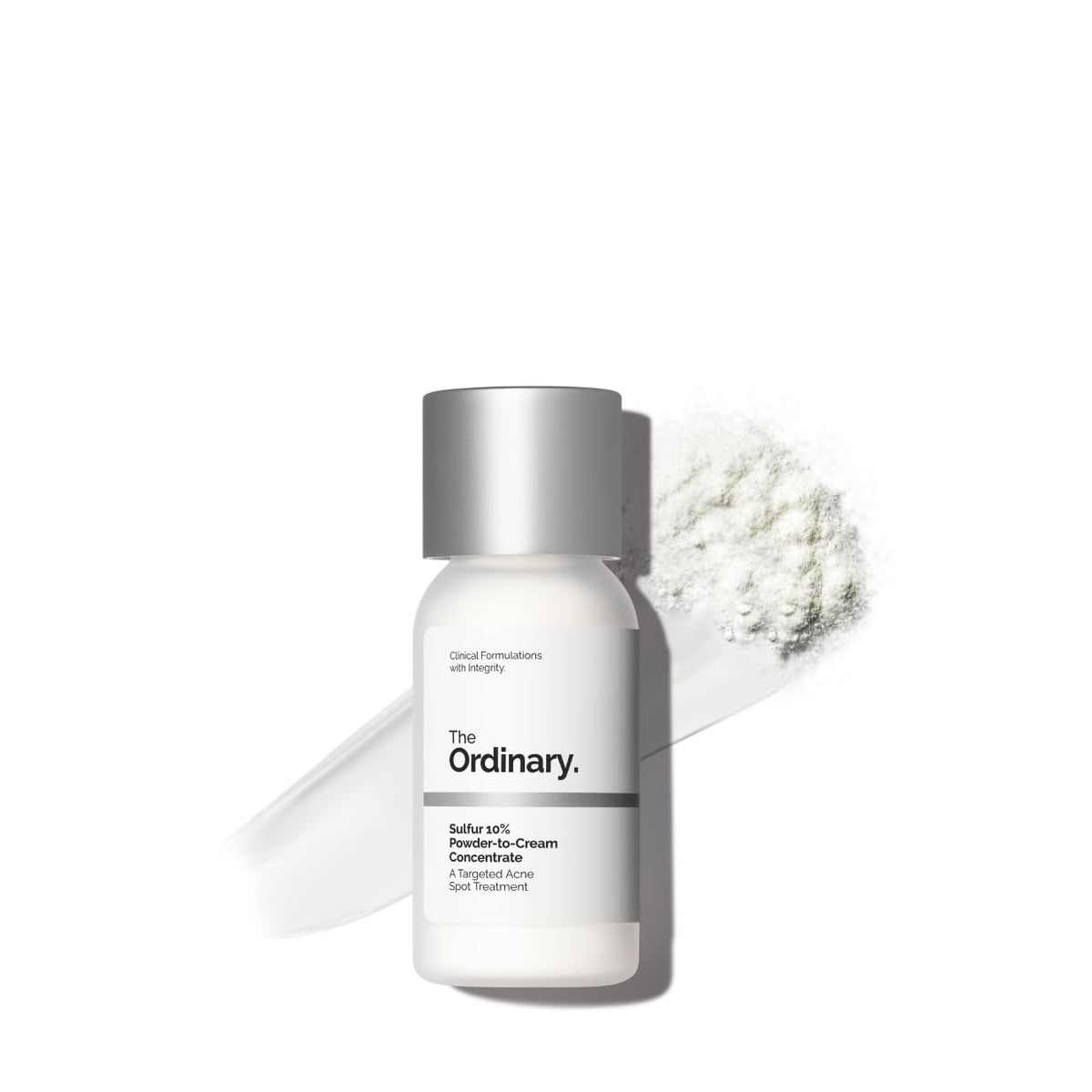 The Ordinary azufre 10% polvo-a-crema en acción para granos puntuales.