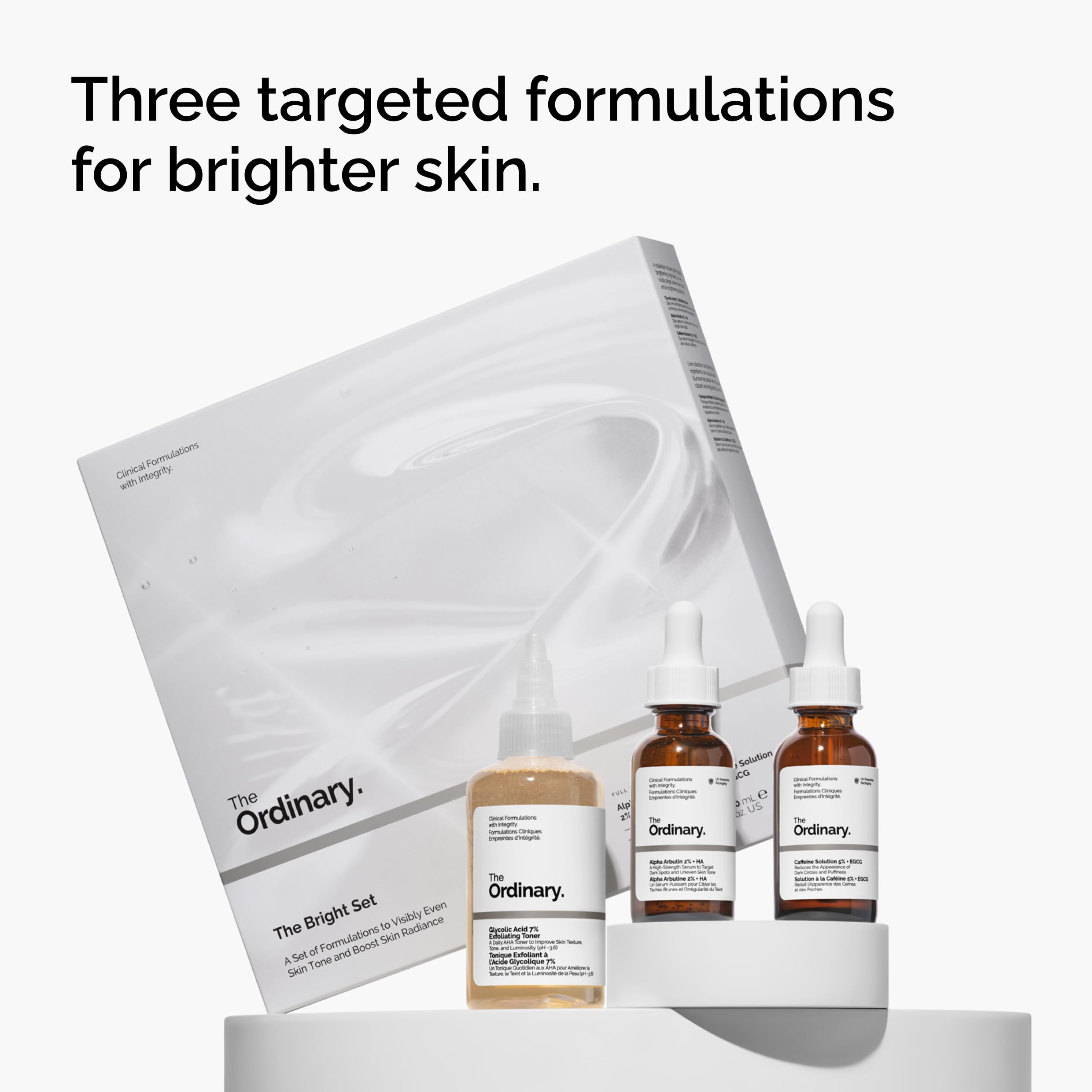 The Ordinary Bright Set cafeina-5-egcg contorno de ojos menos hinchazón.