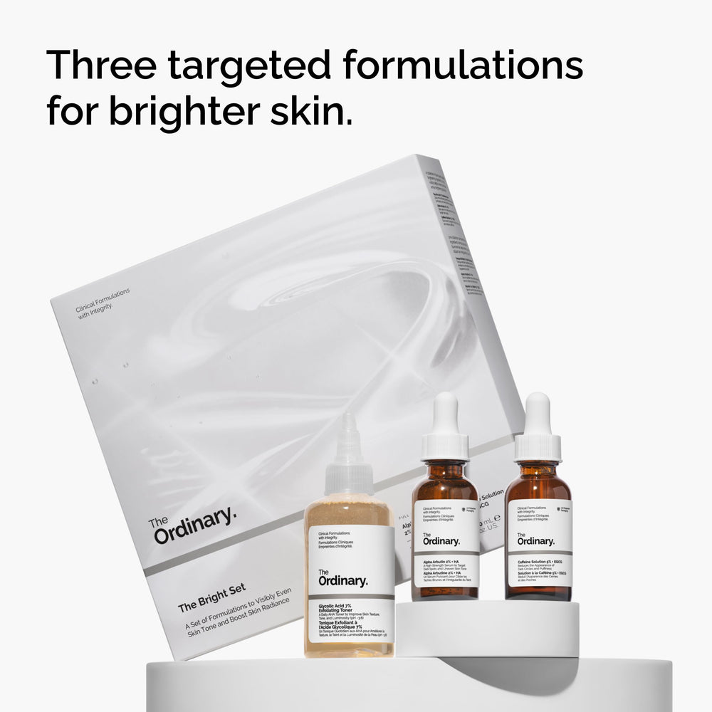 The Ordinary Bright Set cafeina-5-egcg contorno de ojos menos hinchazón.