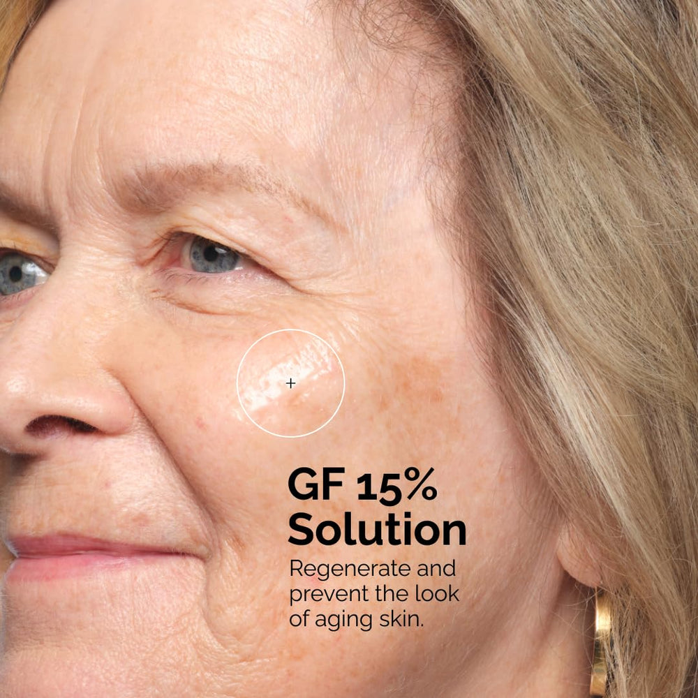 The Ordinary GF 15% Solution gotas aplicadas sobre la piel para hidratación suave.