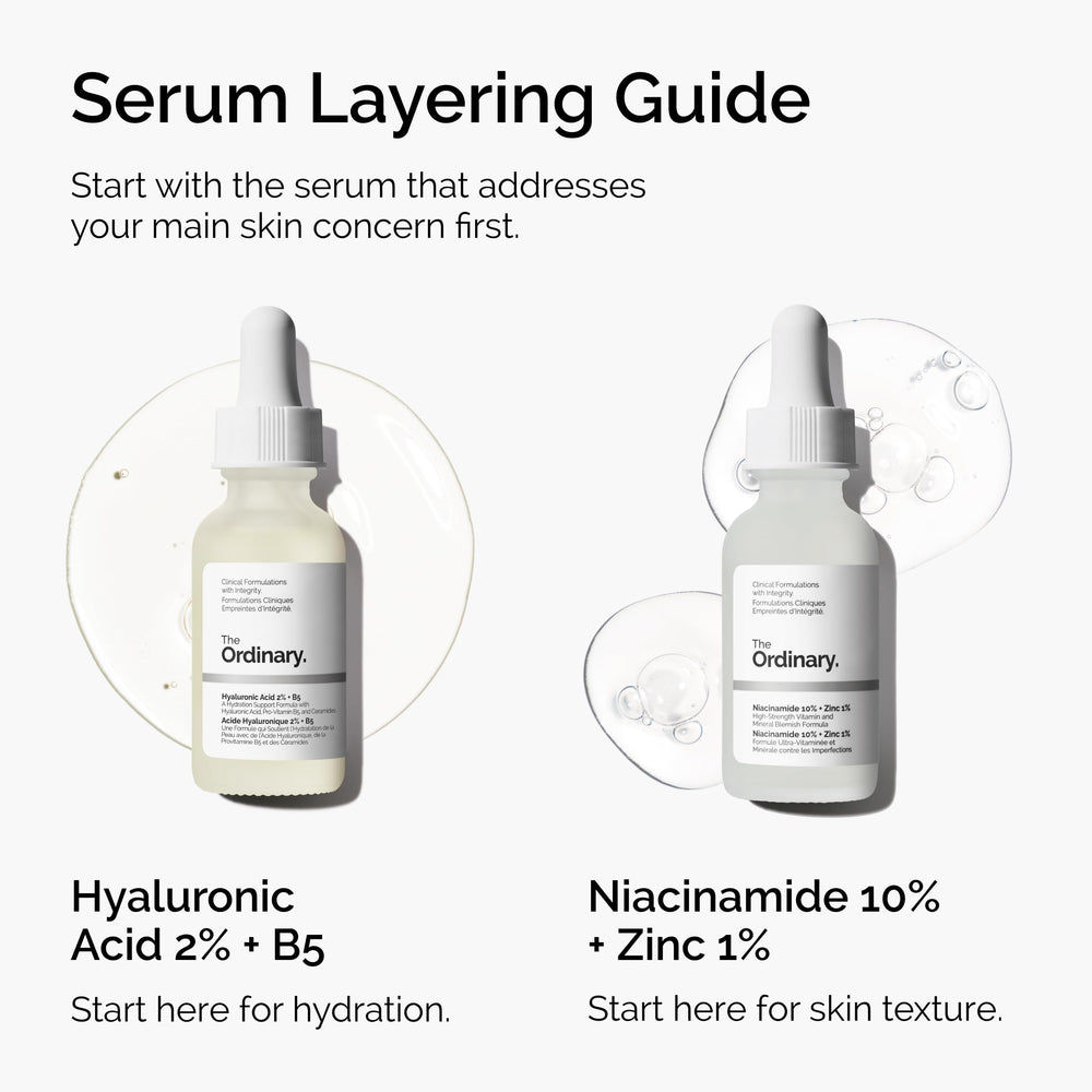 The Ordinary Hyaluronic Acid 2% + B5 bottle shows slight yellow tinge from ceramides