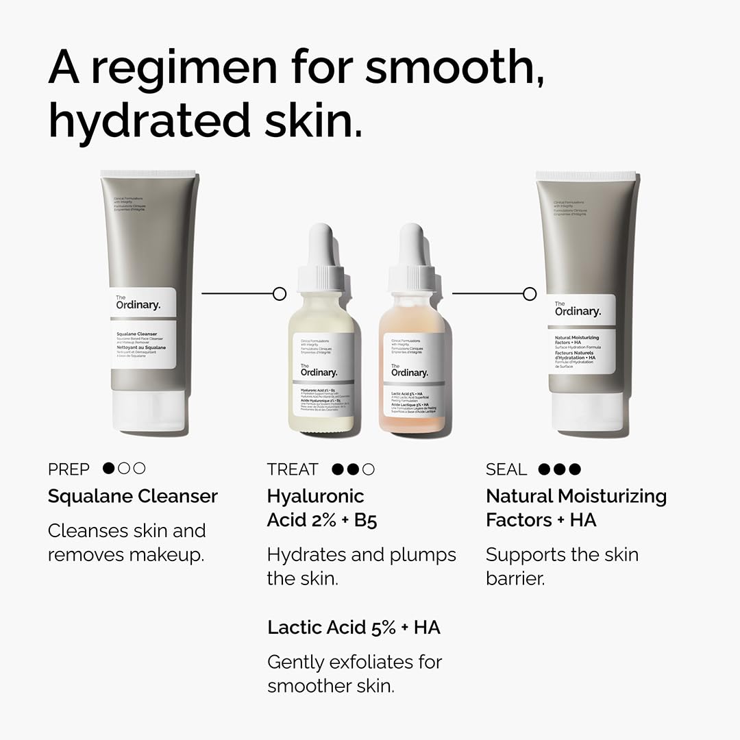 The Ordinary hyaluronic acid 2% serum bottle highlighting hydration.