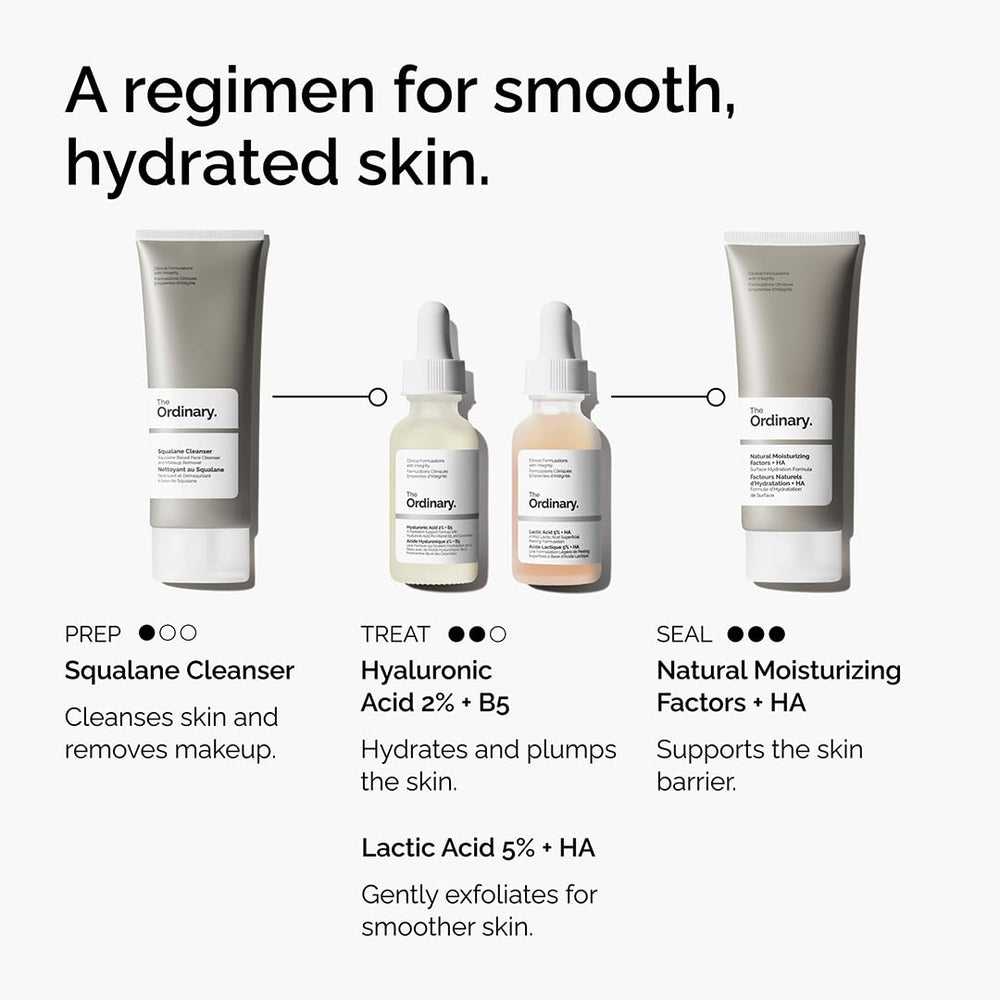 The Ordinary hyaluronic acid 2% serum bottle highlighting hydration.