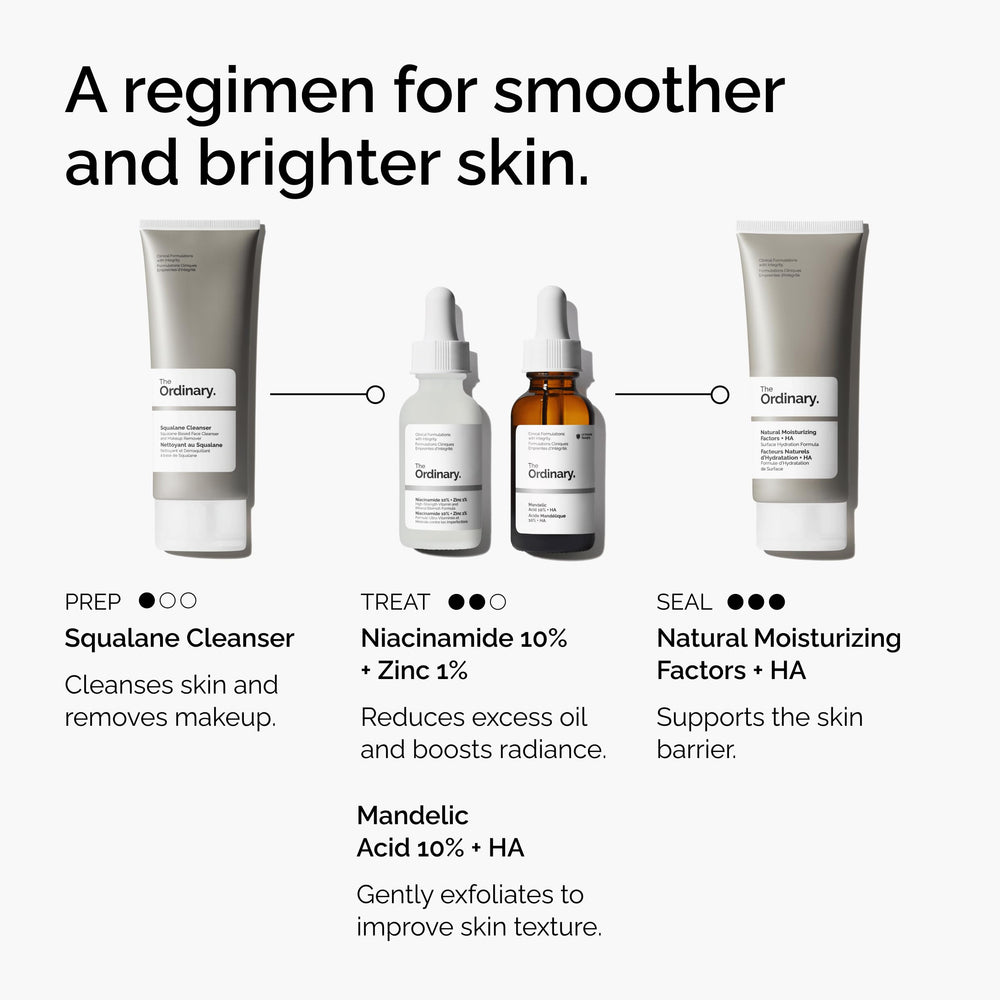 The Ordinary Mandelic Acid 10% + HA, extracto de pimienta de Tasmania reduce irritación.