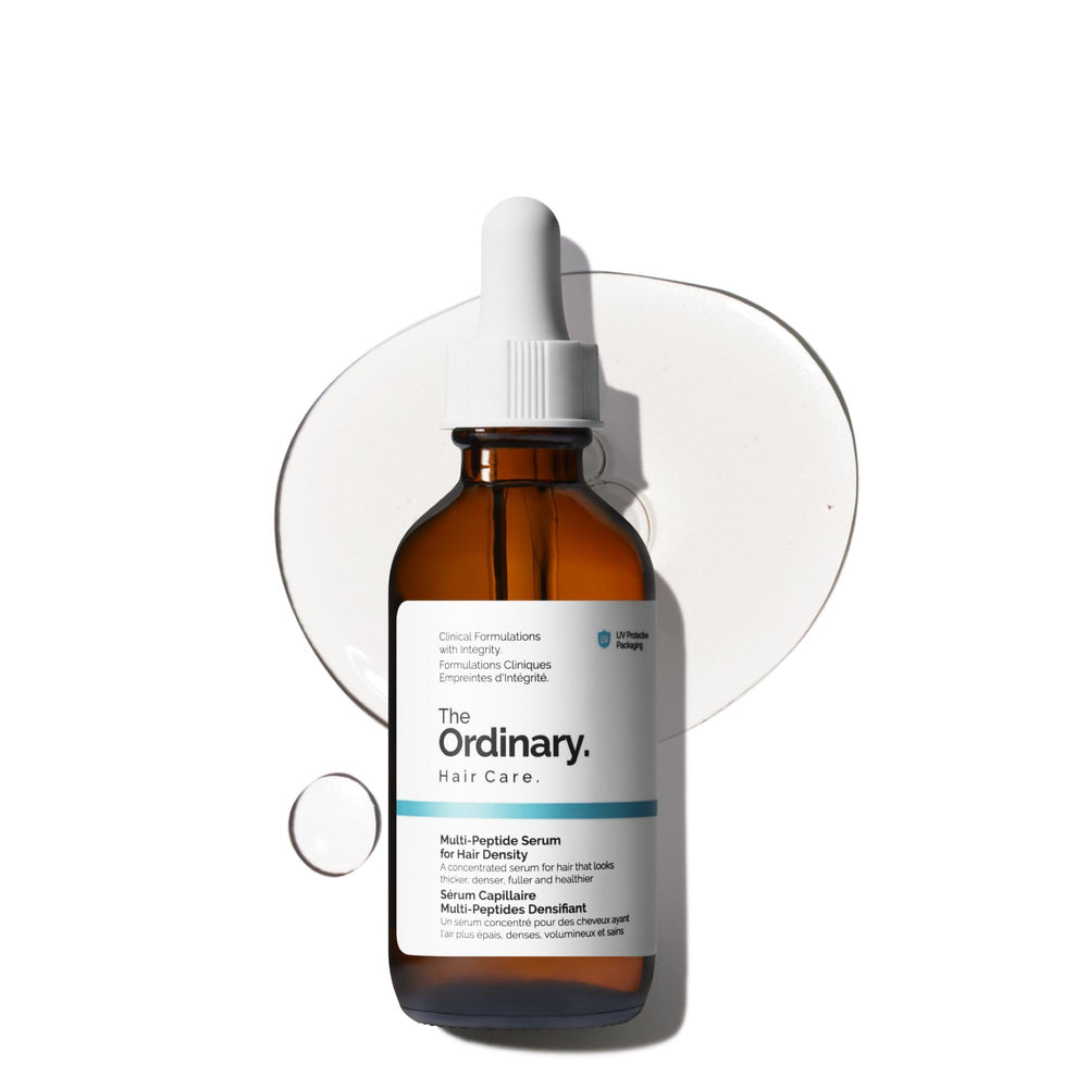The Ordinary Multi-Peptide Serum bottle close-up for scalp nourishment and fuller-looking hair.