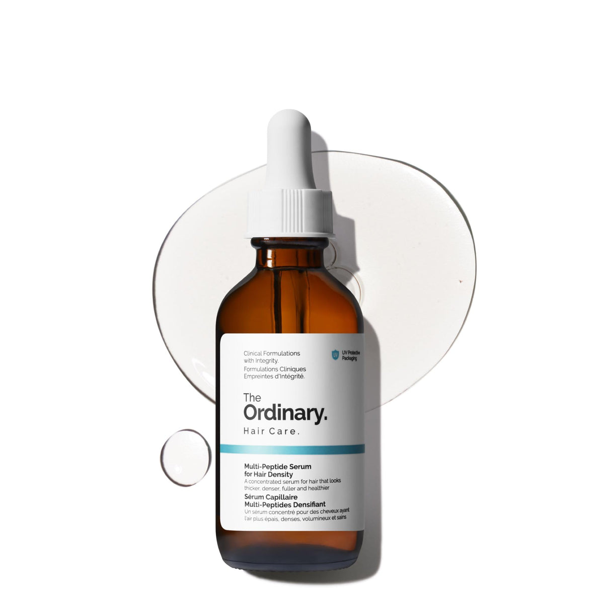 The Ordinary Multi-Peptide Serum bottle close-up for scalp nourishment and fuller-looking hair.