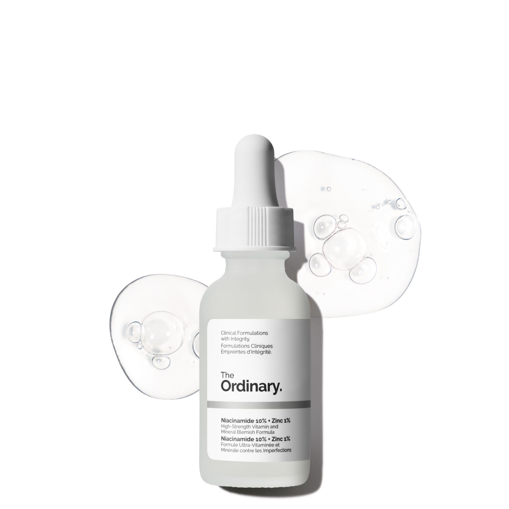 The Ordinary Niacinamide 10% + Zinc 1% serum bottle for lightweight hydration and brightening.