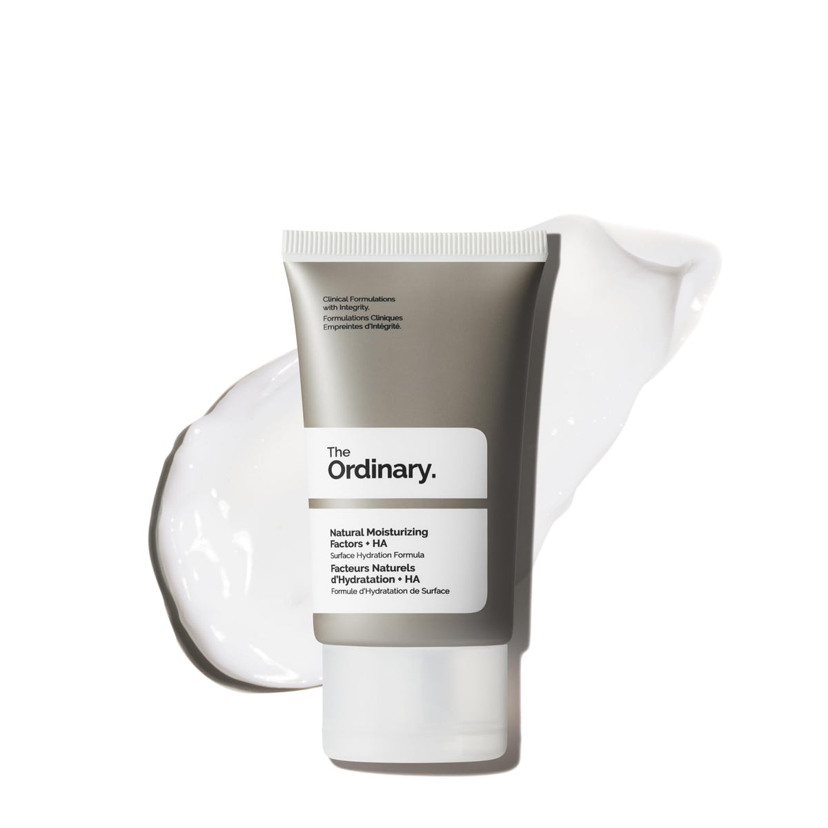 The Ordinary Natural Moisturizing Factors and Hyaluronic Acid bottle close-up for lightweight hydration.