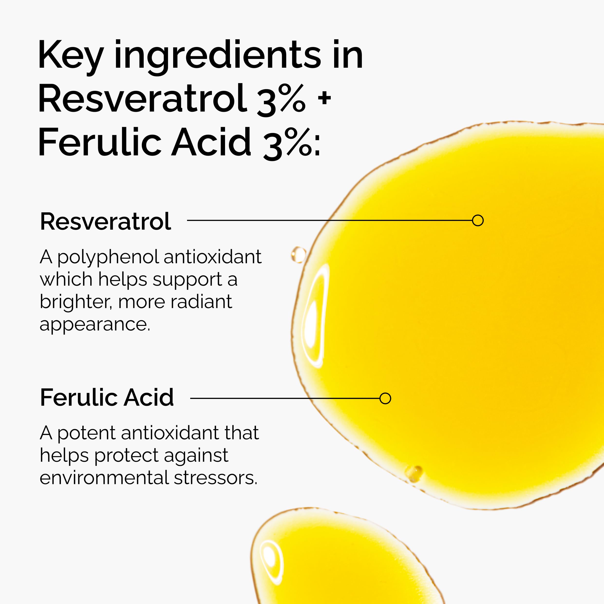 The Ordinary Resveratrol 3% Ferulic 3% aplica textura ligera para brillo uniforme