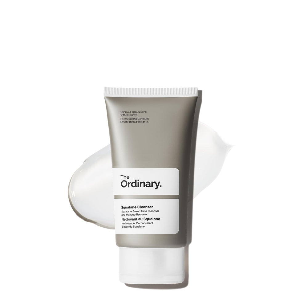 The Ordinary Squalane Cleanser, botella de viaje para limpieza suave y humectante.