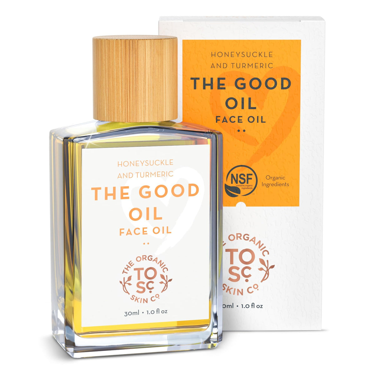 The Organic Skin Co.: botella de aceite facial para aplicación suave y nutritiva.