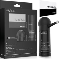 The Rich Barber N'Hance Pro bottle showing keratin-infused fibers for natural coverage