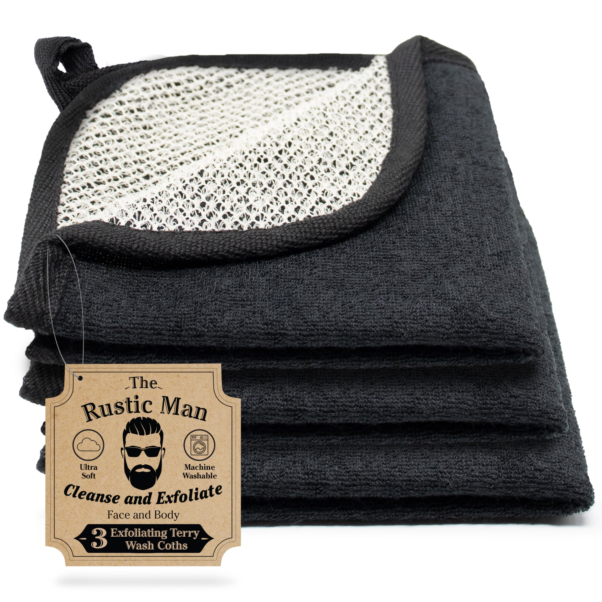 The Rustic Man Terry Wash Cloths dual-sided exfoliating surface for face and body.